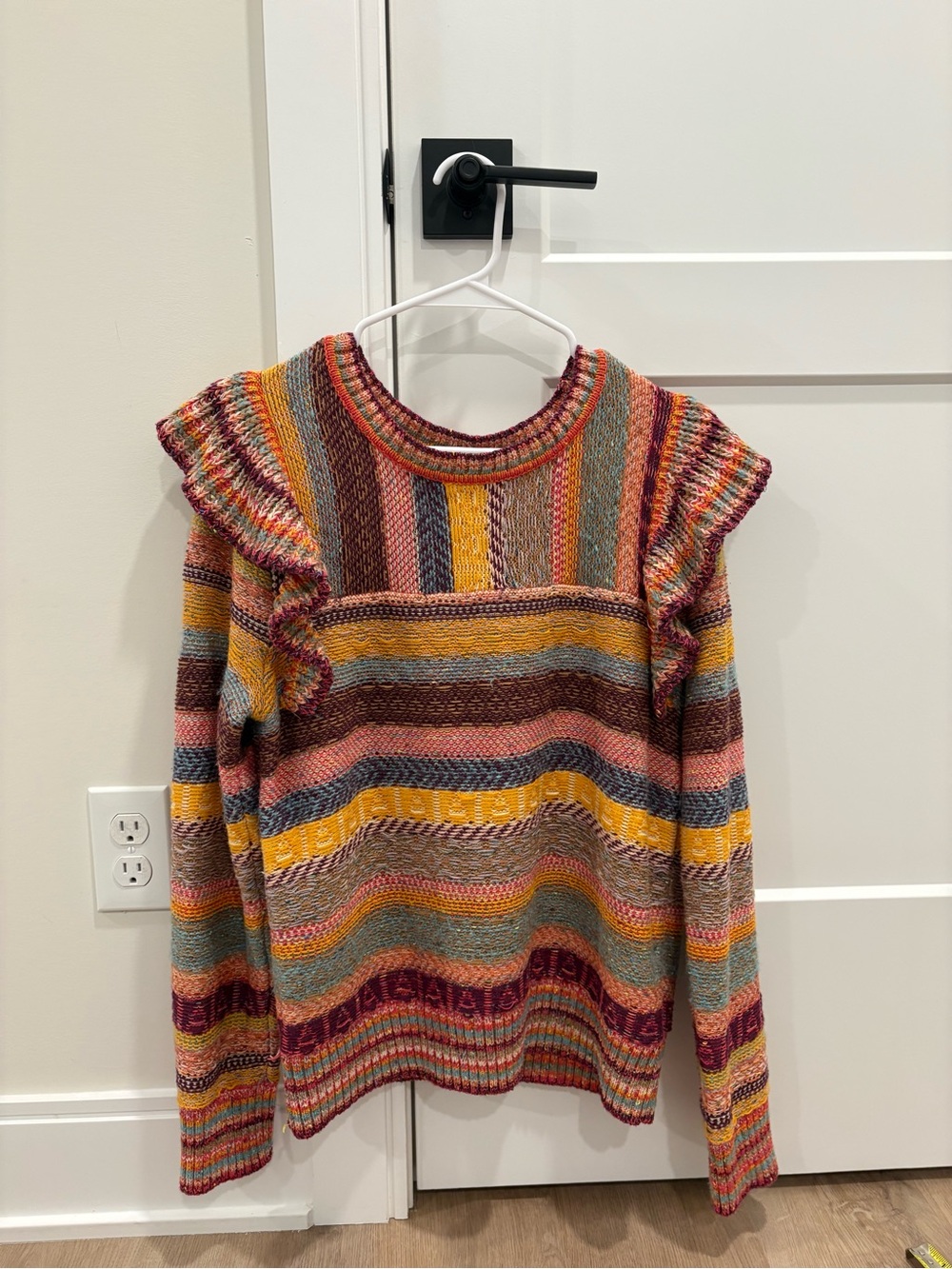 Anthropologie Pilcro Ruffle Striped Sweater Size Large - Picture 2 of 7